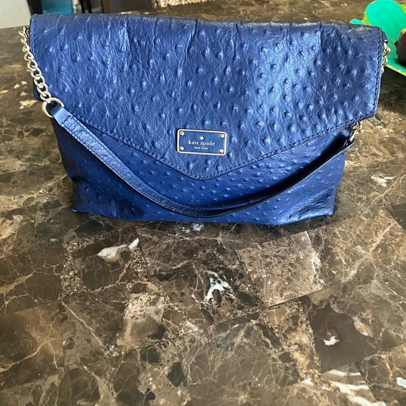 Kate Spade Textured Blue Shoulder Bag, “ A la Vita Ostrich Leena” - Picture 1 of 7